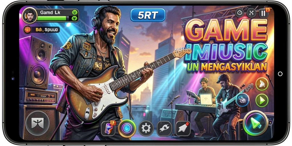 Screenshot gameplay 5RT yang menampilkan interaksi musik yang menarik.