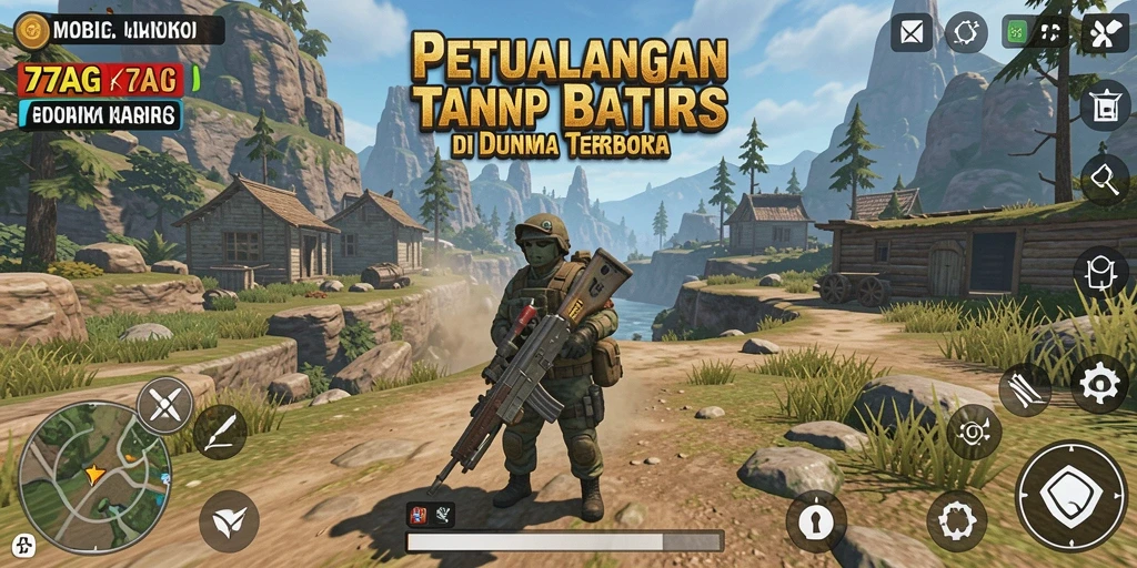 Screenshot gameplay menampilkan explorasi dunia terbuka yang luas.