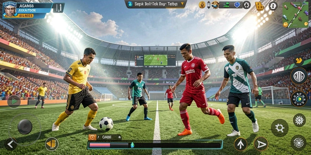 Tampilan gameplay AGAM66 dengan aksi sepak bola yang mendebarkan.