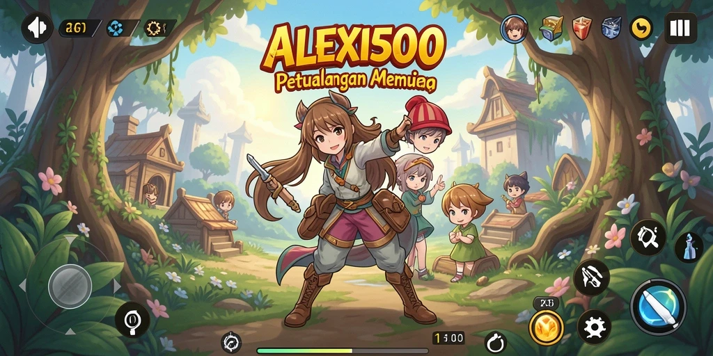 Tampilan gameplay ALEXIS500 yang penuh aksi anime.