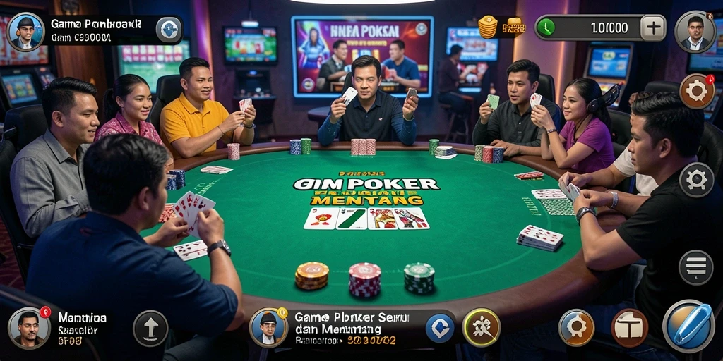 Tangkapan layar gameplay F08 menunjukkan suasana Poker yang seru dan menegangkan.