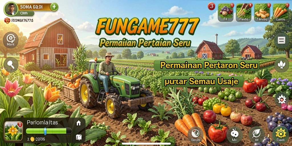 Tampilan gameplay seru dalam FUNGAME777 saat mengelola ladang.