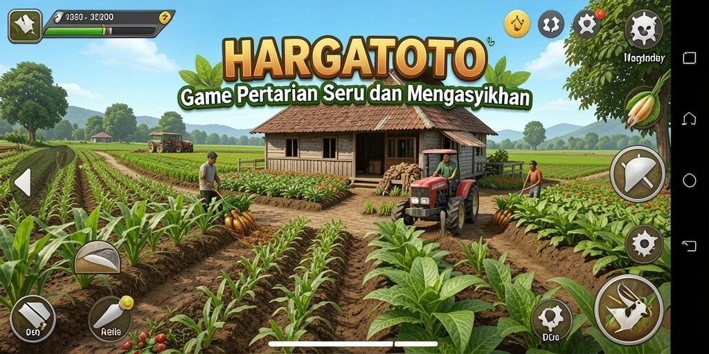Tangkapan layar menunjukkan gameplay seru pertanian HARGATOTO.