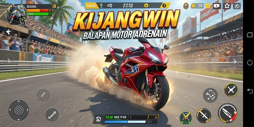 Gameplay KIJANGWIN menampilkan aksi balapan motor yang mendebarkan.