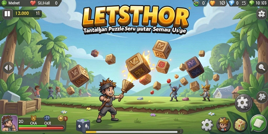 Tampilan gameplay LETSTHOR yang seru dan menantang dalam menyelesaikan puzzle.