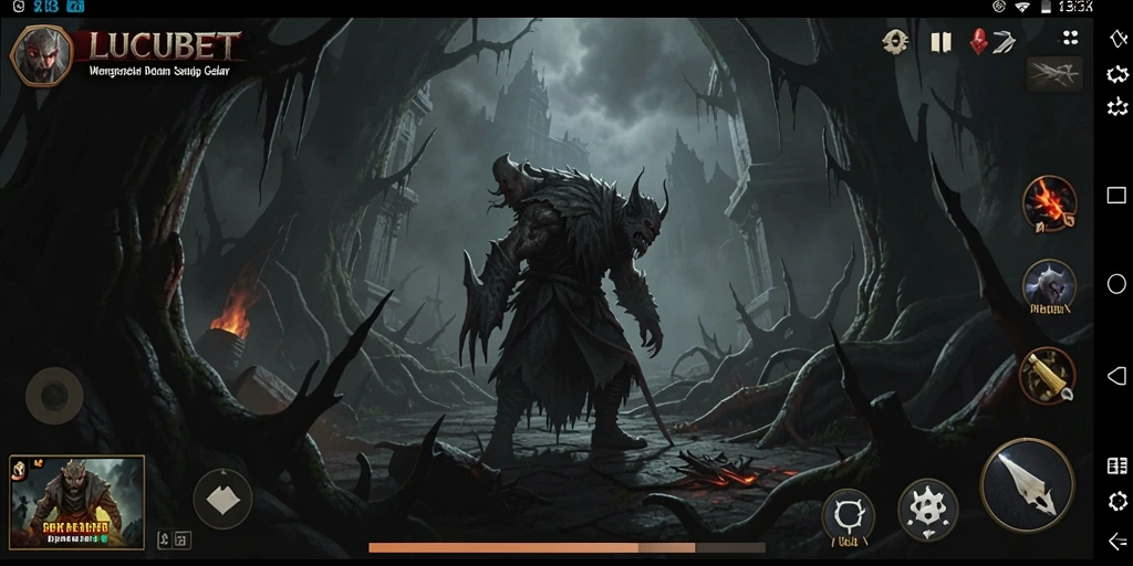 Gameplay LUCUBET yang menegangkan dalam suasana gelap.