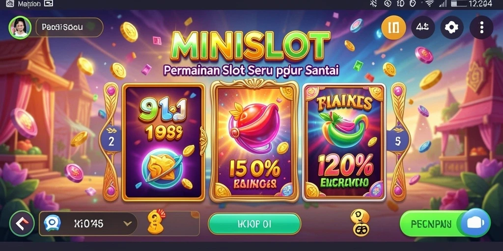 Screenshot gameplay <strong>MINISLOT</strong> menampilkan gulungan slot yang mengasyikkan dan grafik menarik.