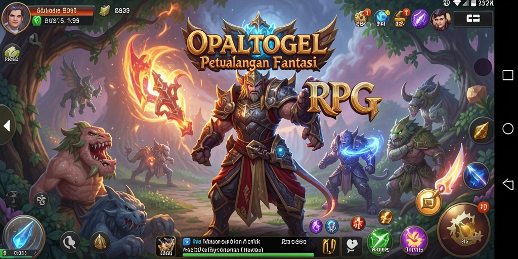 Screenshot utama gameplay OPALTOGEL dengan karakter heroik dalam pertempuran.