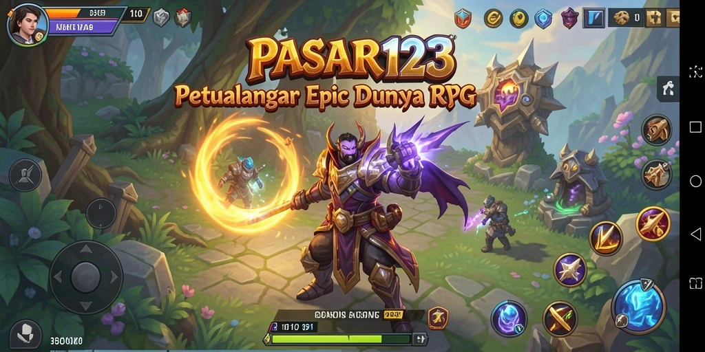 Screenshot menunjukkan aksi seru dalam pertempuran RPG PASAR123.