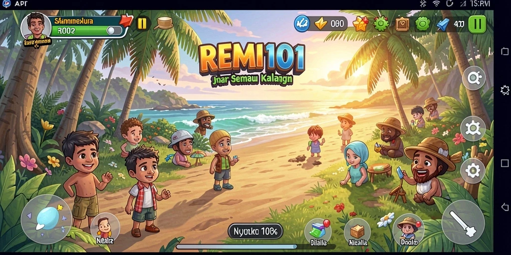 Screenshot gameplay REMI101 yang penuh warna dan menawan.
