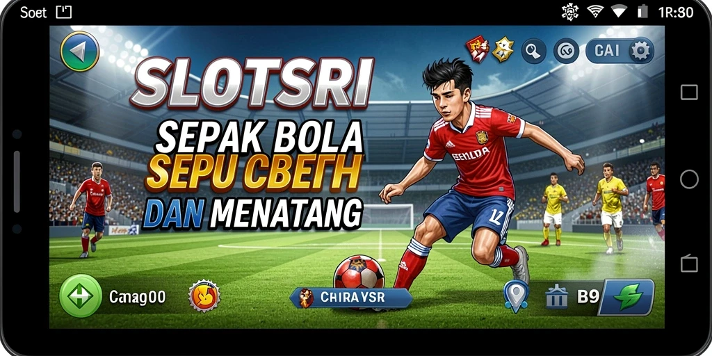 Tampilan gameplay seru dalam SLOTSRI yang mengusung tema sepak bola.