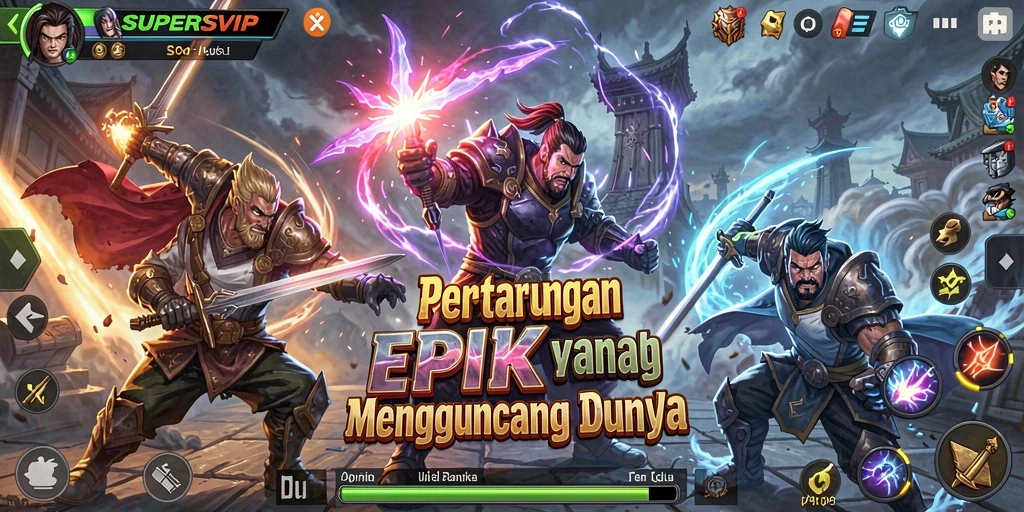 Gameplay pertarungan yang intens dan seru di SUPERSVIP.