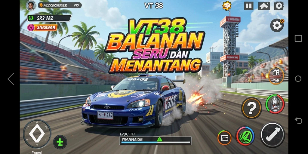 Gameplay seru VT38 dengan mobil balapan yang memukau.